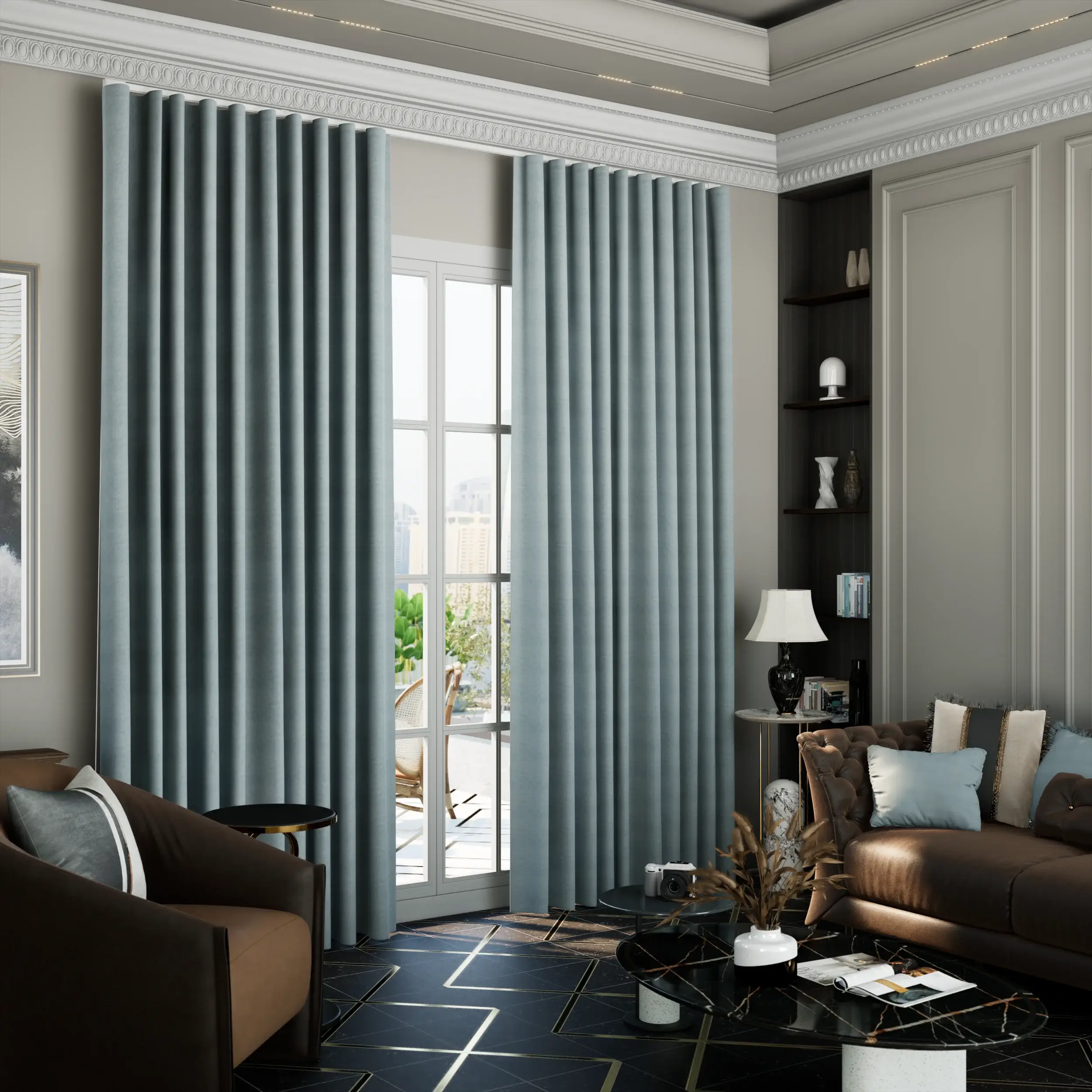 Fabric Curtain Ripple Fold Light Blue ALNK600-24 Sedar UAE